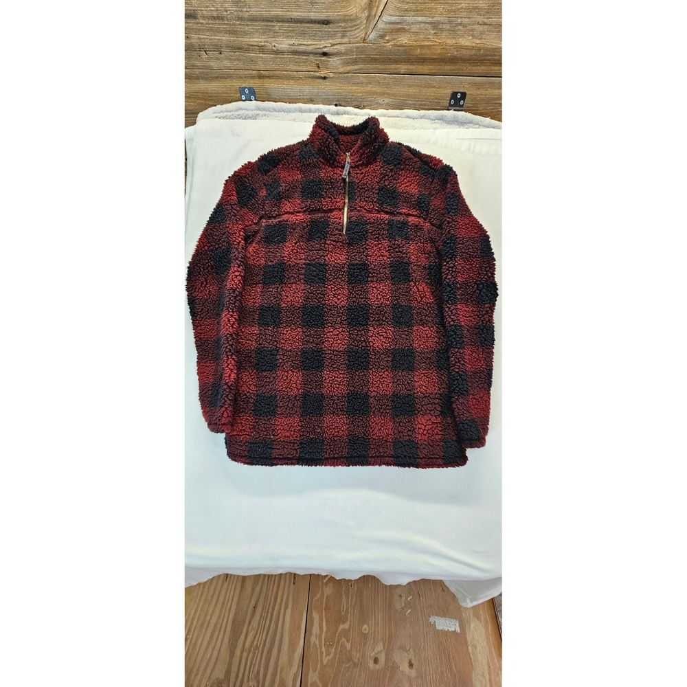 Alpine Sherpa Womens Small Red Black Buffalo Plaid Quarter Zip Fleece Pullover